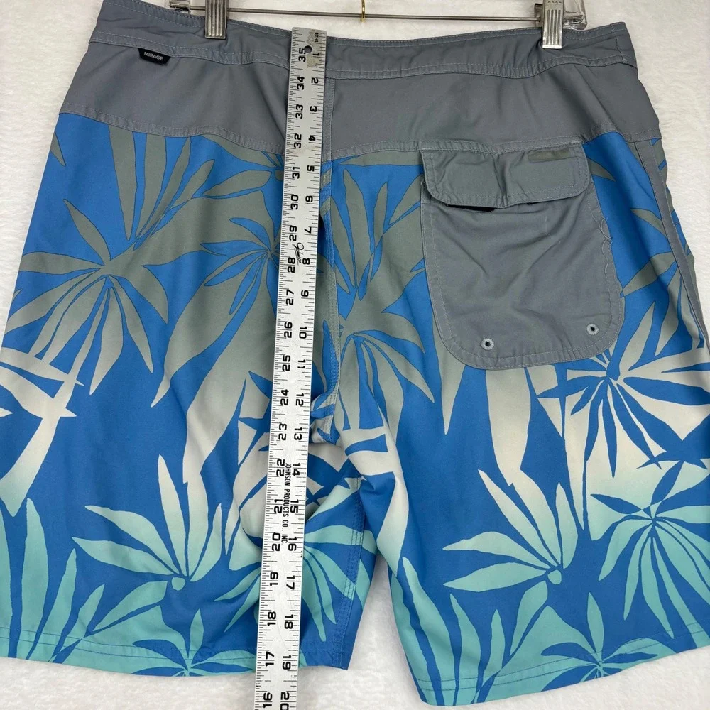 Rip Curl Mirage Mens Blue Grey Tropical Palm Leaf Stretch Boardshorts Size 33